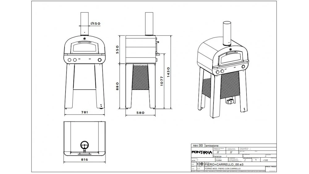 Fontana - Piero Gas & Wood Fire Oven With Trolley - Image 2
